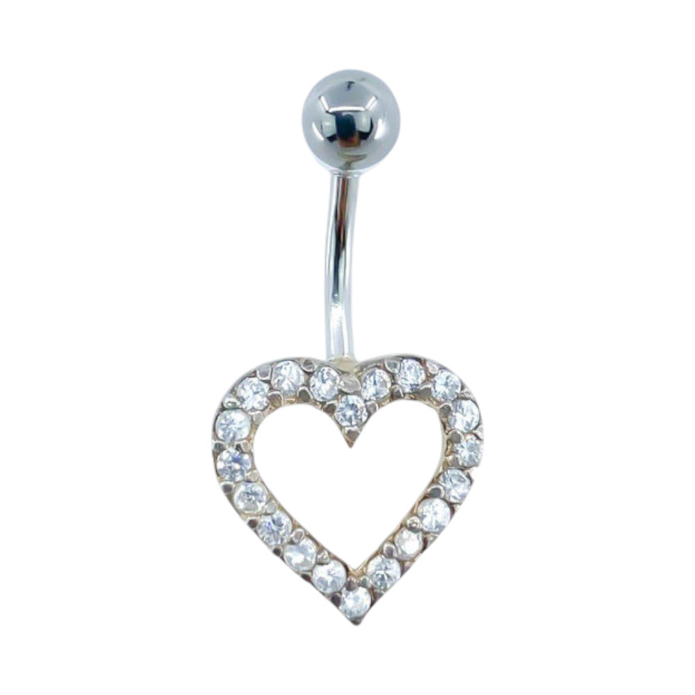 Piercing Nombril Acier Chirurgical  Coeur Argent Cristal  Blanc