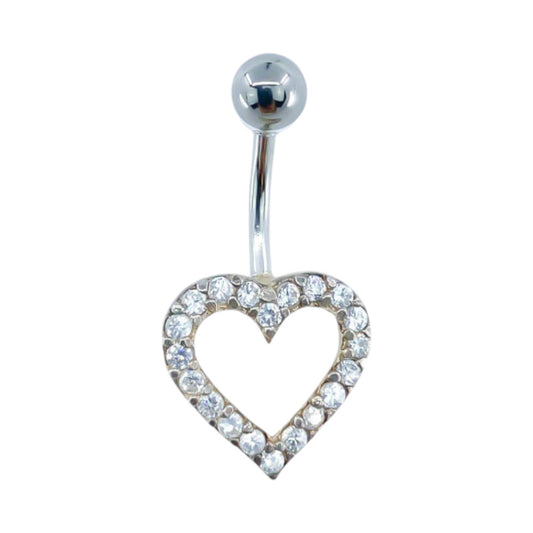 Piercing Nombril Acier Chirurgical  Coeur Argent Cristal  Blanc