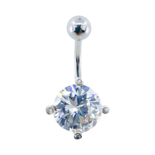 Piercing Nombril Acier Chirurgical  Argent Cristal  Blanc