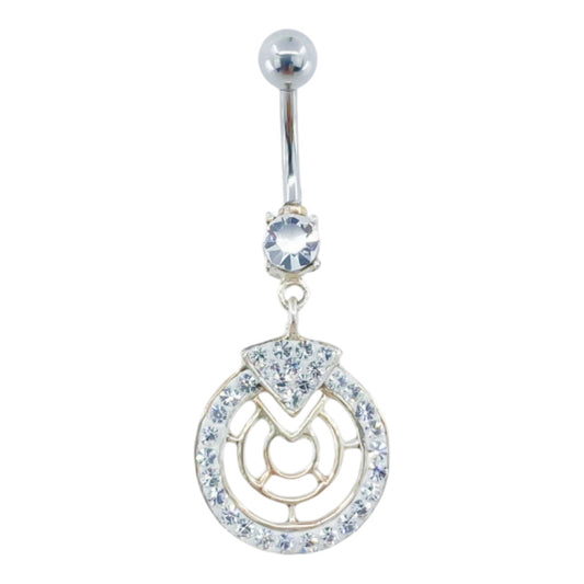 Piercing Nombril Acier Chirurgical Pendentif Argent Cristaux Blancs
