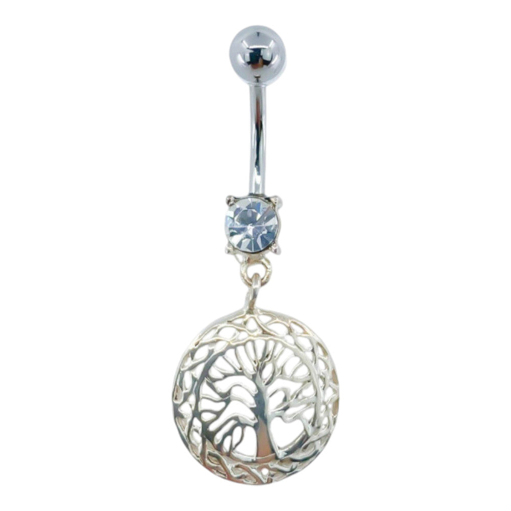 Piercing Nombril Acier Chirurgical Pendentif Argent Filigrane Arbre Vie