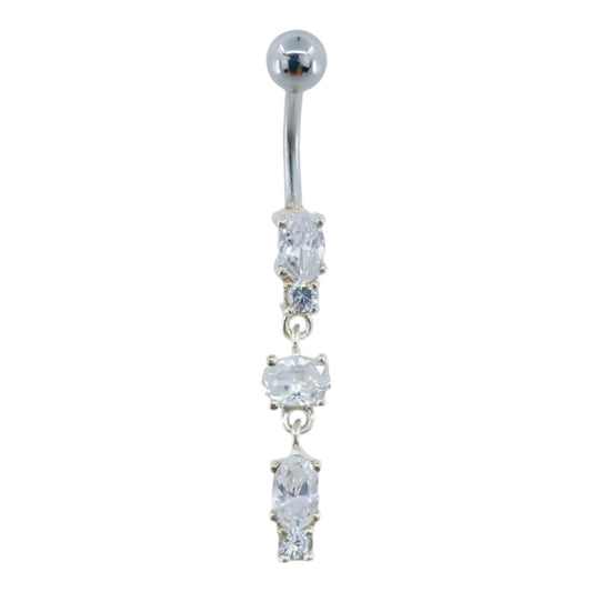 Piercing Nombril Acier Chirurgical Pendentif Argent 5 Cristaux Blancs